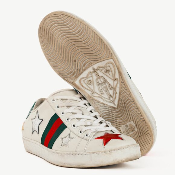 Gucci Ace Stars White Leather Low-Top Sneakers - Picture 4 of 13
